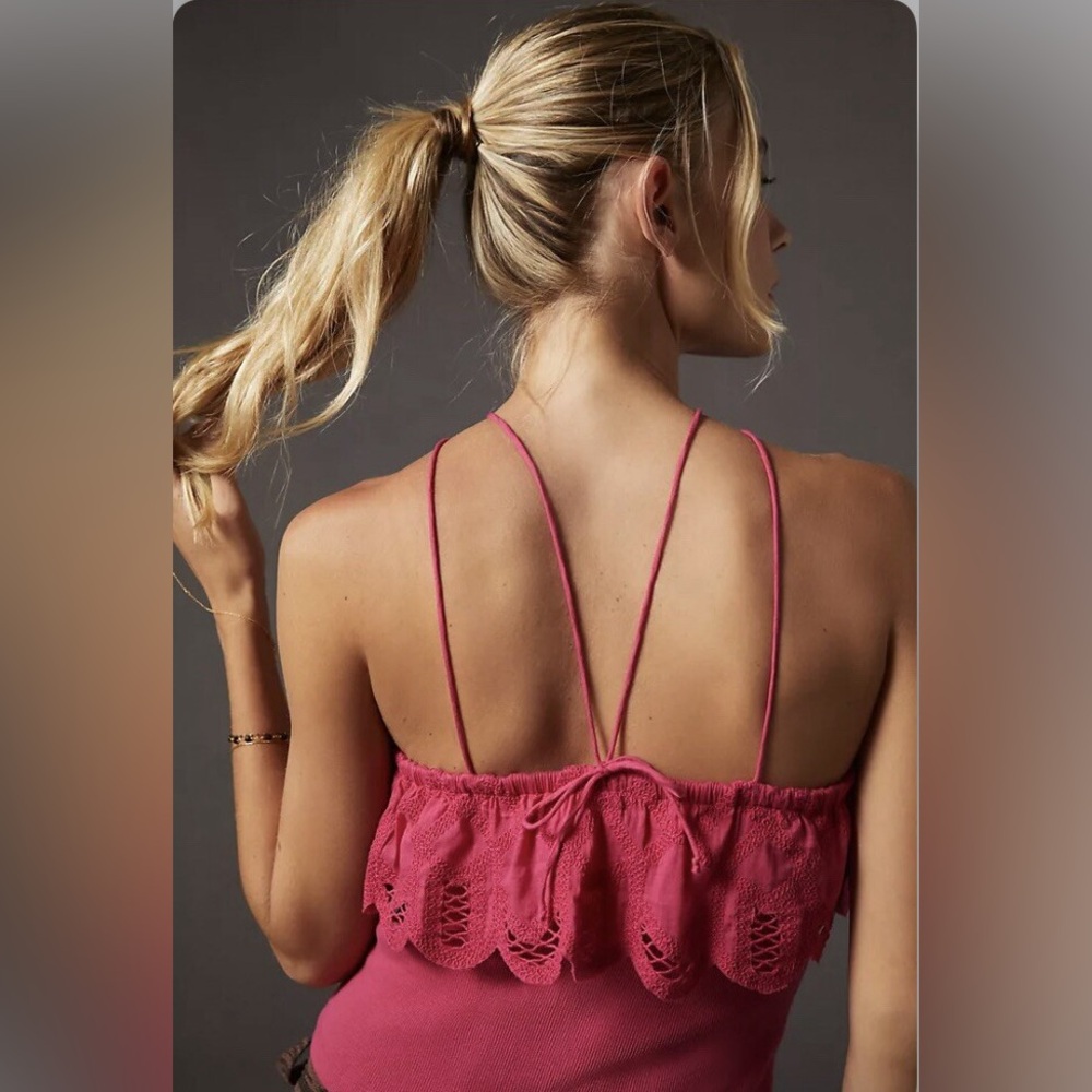 NWOT Anthropologie Ruffled Halter Tank Top Eyelet - Picture 6 of 6
